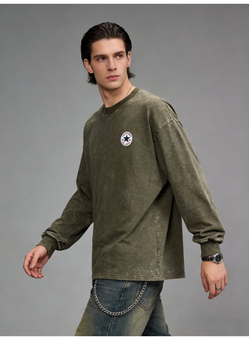CONVERSE 2026 Converse Star Patch Vintage Washed Unisex , Premium Heavyweight Cotton Loose Fit Pullover, Retro American Streetwear for Men & Women in Multi-Color Options - Image 5